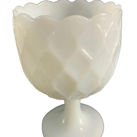 Other - Vintage White Milk Glass Goblet Compote Pedestal Quilted Large 6.5" Tall